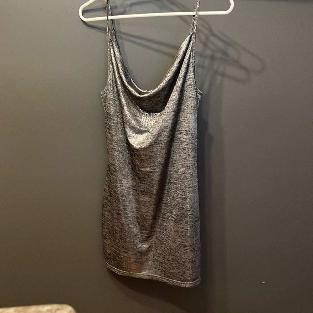 Sage the Label sexy silver metallic cowl neck mini dress Small New Years Eve